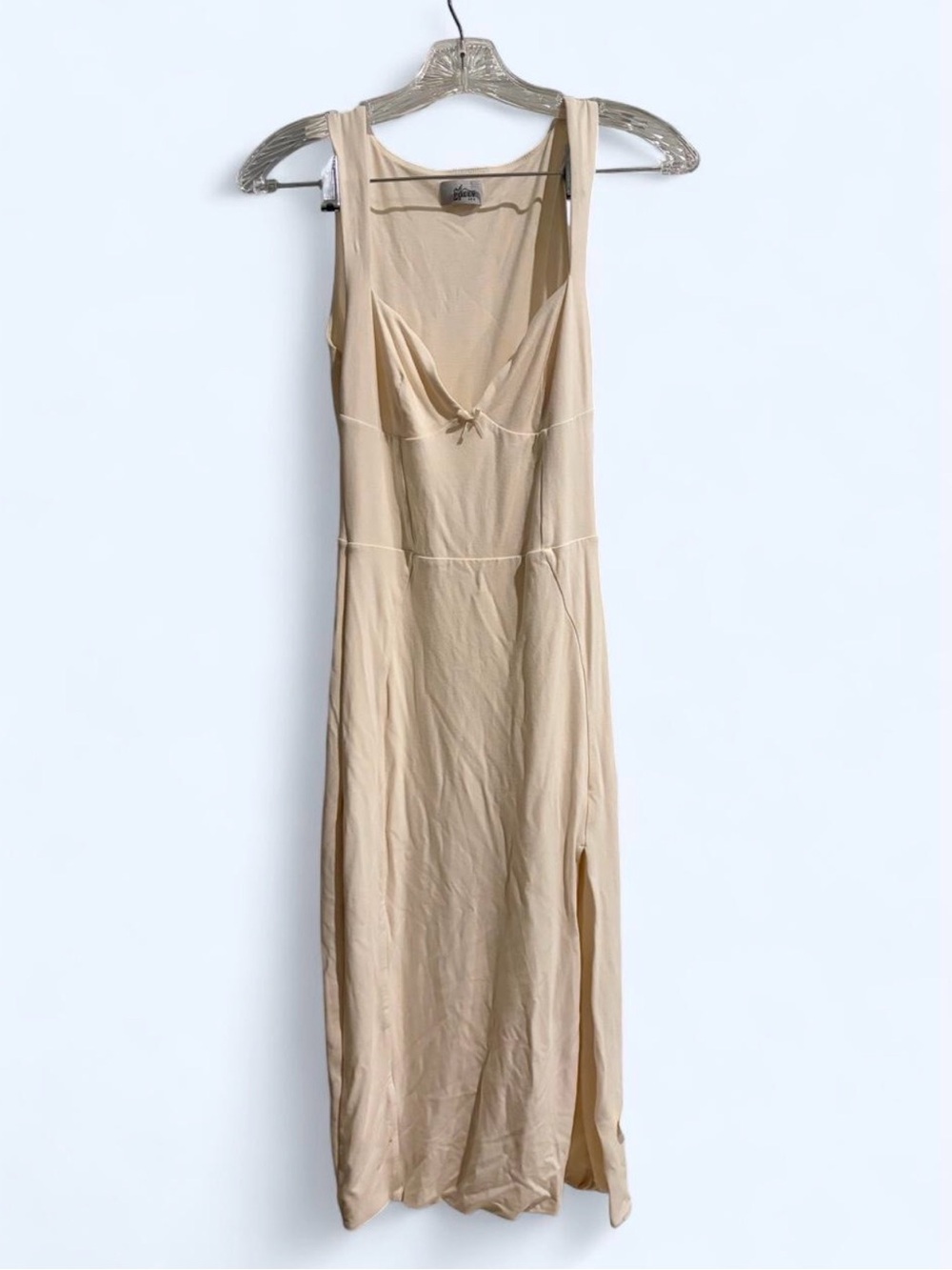 Oh Polly Cream Midi Dress with Slit and Sweetheart, Corset-like Neckline